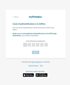 Capture d'écran du code pour la double authentification de myPrimobox